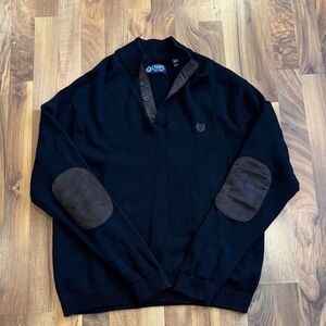 Chaps Men's Black Sweater with Dark Brown Elbow Patches